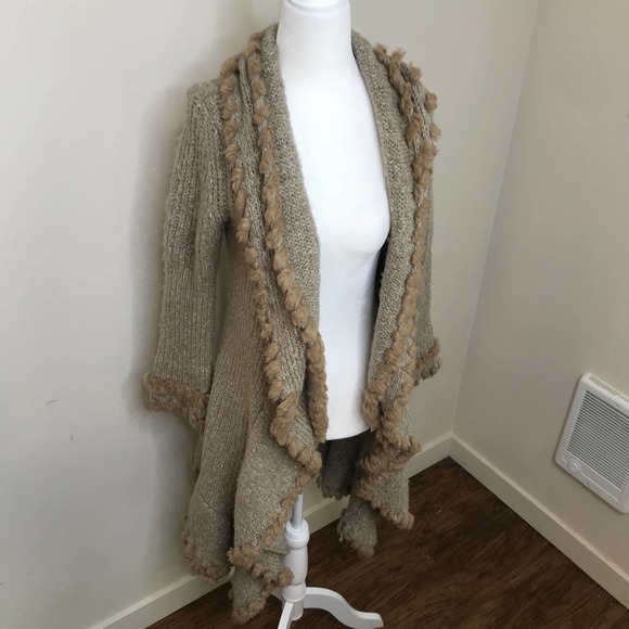 BOSTON PROPER Hi Lo  Oatmeal Brown Cardigan Sweater Coat, size XXSmall - Picture 2 of 5
